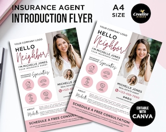 Insurance Agent Introduction Flyer, Insurance Broker Template, Insurance Specialist, Financial Advisor, Personal Insurance, Canva Template