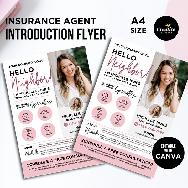 Insurance Agent Introduction Flyer, Insurance Broker Template, Insurance Specialist, Financial Advisor, Personal Insurance, Canva Template