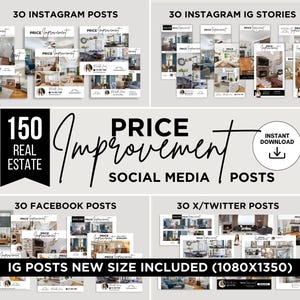 120 Price Improvement Social Media Posts Real Estate Price Reduction Instagram Posts & Stories Facebook Post Twitter Price Adjustment Canva
