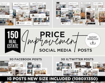 120 Price Improvement Social Media Posts Real Estate Price Reduction Instagram Posts & Stories Facebook Post Twitter Price Adjustment Canva