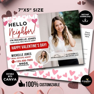2026 Grundbesitz Valentinstag Postkarte, Hello Neighbor Postkarte Vorlage, Februar Realtor Farming Letter, Real Plant Marketing