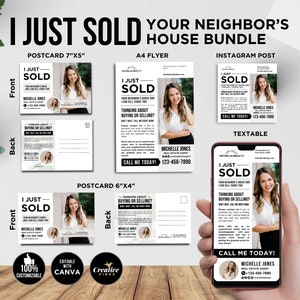 I Just Sold Your Neighbors Home Flyer, Real Estate Just Sold Your Neighbors House Bundle, Flyer Instagram Post Textable, Just Sold Canva