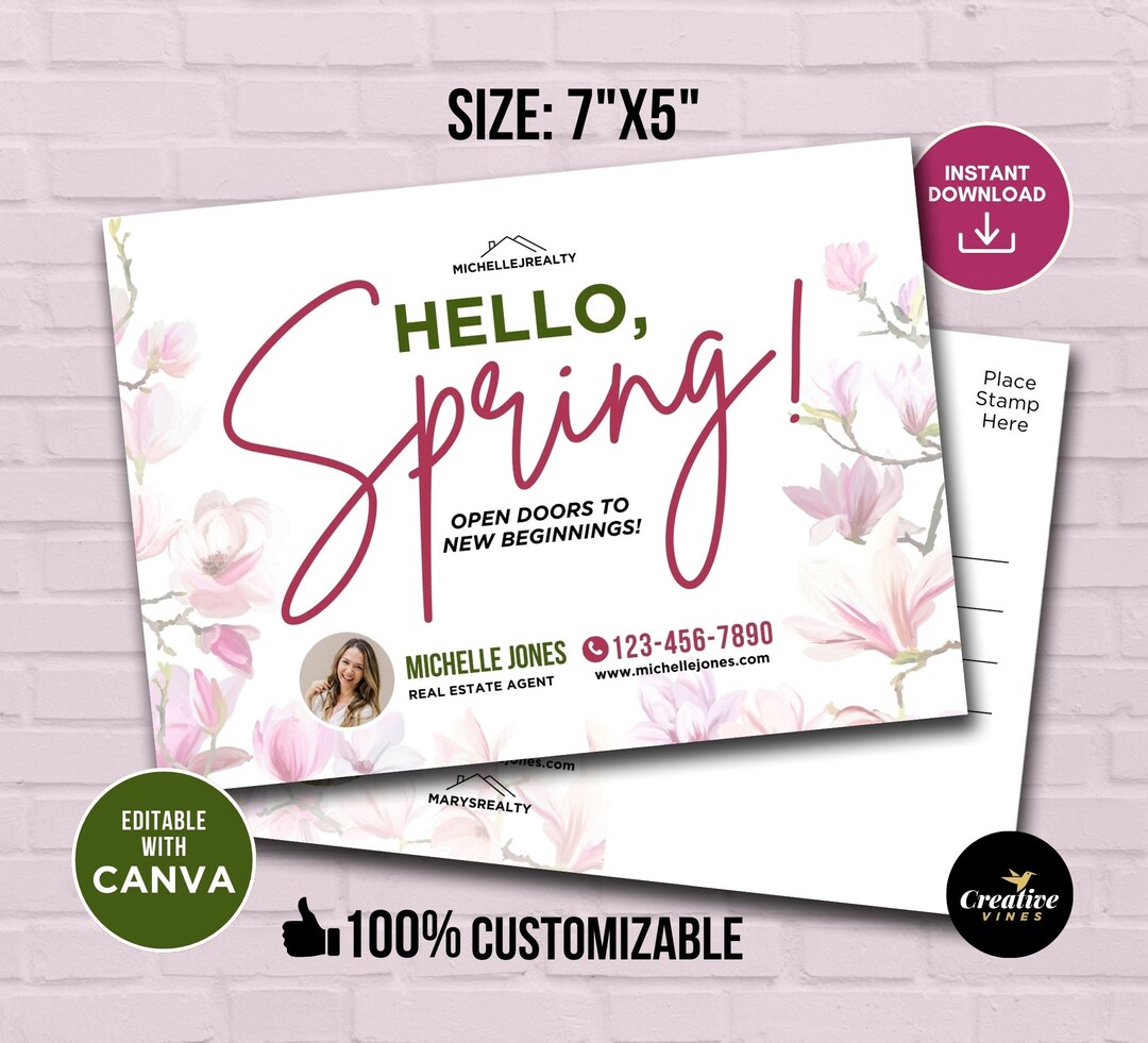 Real Estate Hello Spring Postcard, Realtor Spring Postcard, Spring ...