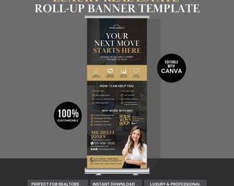 Luxury Real Estate Agent Pull up Banner Template, Retractable Banner Real Estate Canva Realtor Banner Real Estate Agent Pull-Up Banner Canva