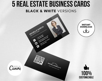 Real Estate Business Card with QR Code, Luxury Real Estate Business Card, Digital Textable Business Card, Agent Marketing, Editable Canva