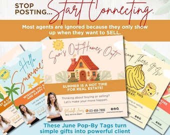June Pop By Tags for Realtors June Real Estate Pop By Tags Summer Real Estate Marketing Tags Client Gift Ideas Canva Template Bundle