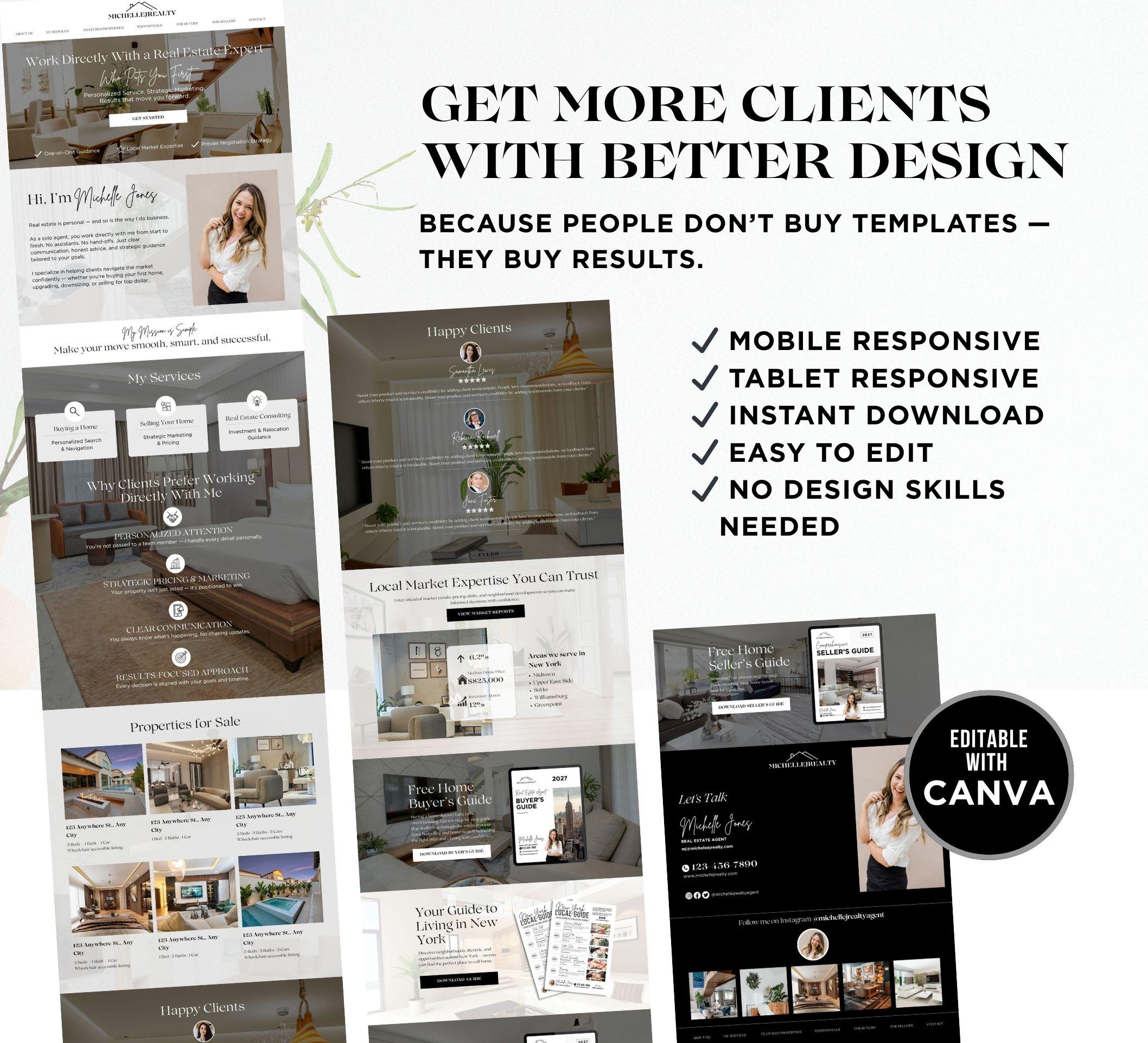 Real Estate Website Template for Canva, Real Estate Canva Website ...
