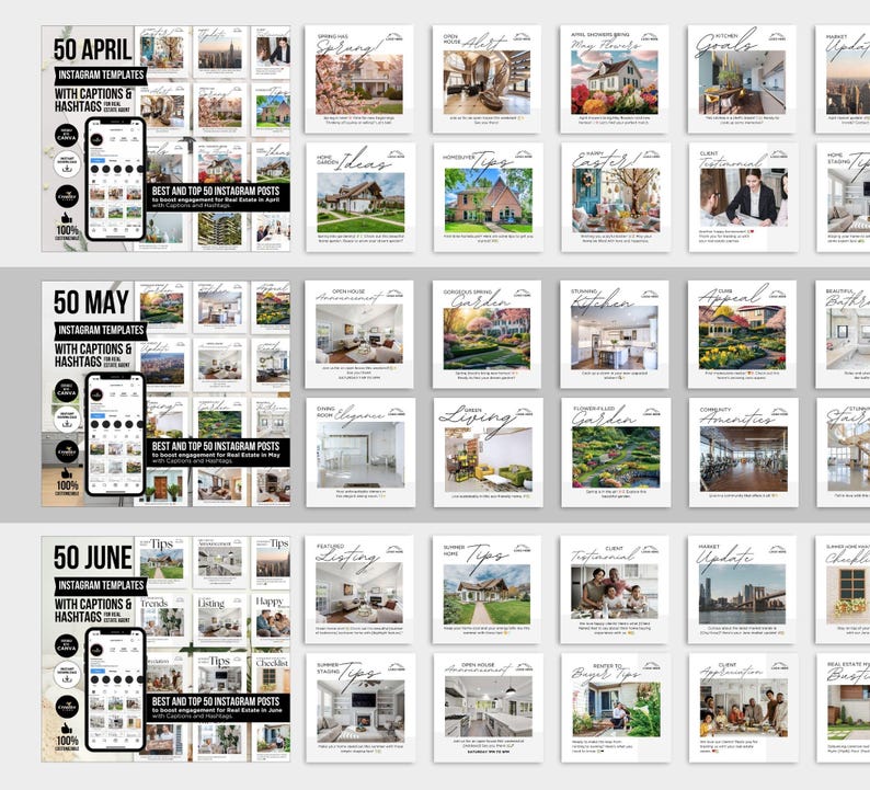 Real Estate Full Year Instagram Posts Bundle 12 Monthly Realtor Social ...
