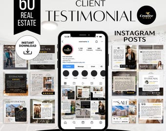 60 getuigenissen van klanten Instagram-berichten Vastgoed-klantrecensie Instagram-bericht Real Estate Social-mediaberichten Vastgoedmarketing Canva