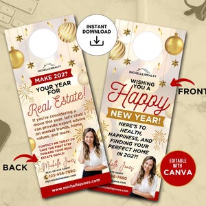 Accroche-porte Nouvel An 2025 Accroche-porte de Noël immobilier Accroche-porte de vacances immobilier Affiche de porte de bonne année Canva