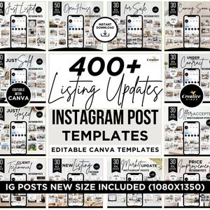 400+ Real Estate Instagram Posts Canva Instagram Post Templates for Realtors, Just Listed, Open House, Just Sold, Market Updates & More