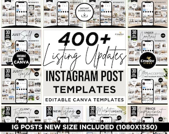 Real Estate Listing updates Instagram Posts Bundle Instagram Post Templates for Realtors, Just Listed, Open House, Just Sold, Market Updates