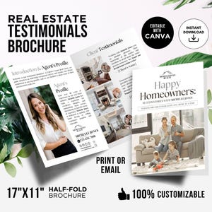 Real Estate Testimonials Brochure Real Estate Agent Client Reviews Testimonial Real Estate Marketing Real Estate Agent Bio Brochure Canva