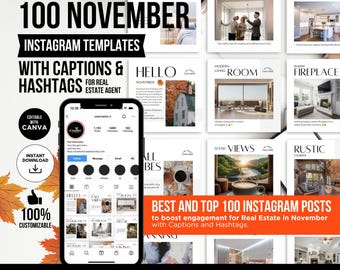 Realtor November Instagram Posts with Captions & Hashtags Fall Real Estate Instagram Posts Real Estate Agent Post Autumn Realtor Marketing