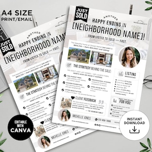 Folleto de la casa de tu vecino recién vendida Carta de recién vendida Marketing inmobiliario Correo inmobiliario Folleto de agricultura inmobiliaria Plantillas de Canva