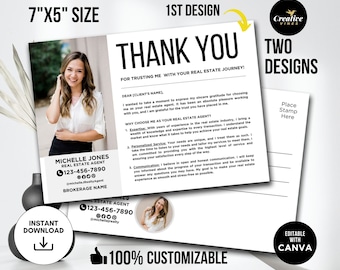 Realtor Thank You Card, Real Estate Closing Day, Agent Thank You Postcard, Real Estate Marketing, Realtor marketing, Realtor Thank You Canva