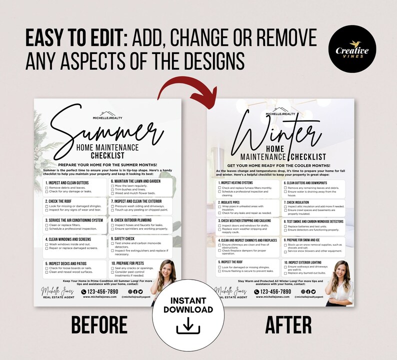 Quarterly Home Maintenance Checklist Real Estate Flyer Template Realtor ...