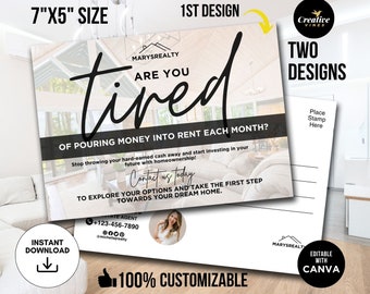 Tired Of Renting Postcard, Tired of Renting Prospecting Flyer, Why Rent Flyer Template, Why Rent Postcard, Real Estate Marketing, Canva