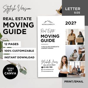Real Estate Moving Checklist Realtor Moving Guide Moving Checklist Organizer Guide Moving Guide for Buyers & Seller Relocation Guide Canva
