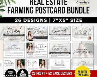 Real Estate Farming Postcard Bundle Prospecting Postcard Bundle Lead generation Postcard Real Estate Marketing Postcard Agent Intro Canva