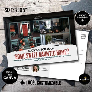 Real Estate Halloween Postcard Home Sweet Haunted Home Postcard Halloween Mailer Postcard Realtor Fall Pop By Real Estate Fall Postcard