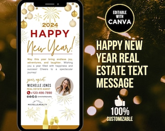 Realtor Happy New Year Text, Realtor New Years Textable, Realtor New Year Card, New Year Real Estate Marketing, New Year Realtor Text, Canva