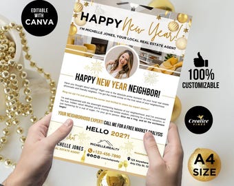 New Year Real Estate Flyer Hello 2026 Real Estate Flyer Hello Neighbor Letter Hello Neighbor Flyer Real Estate Winter Marketing Canva