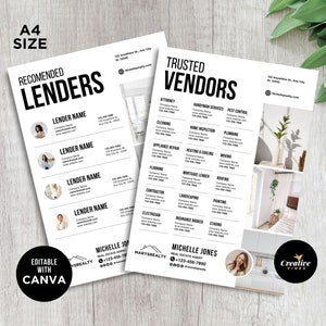 Recommended Lenders and Trusted Vendors Templates Real Estate, Recommended Lenders, Trusted Vendors, Real Estate Marketing, Canva Templates