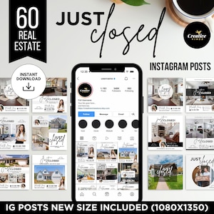 Just Closed Real Estate Marketing Templates, Just Closed Real Estate Instagram Posts, Real Estate Social Media Posts Realtor Canva Templates