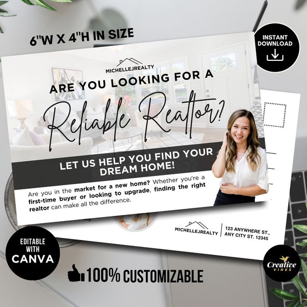 Real Estate Postcard, Home Buying Postcard, Realtor Postcard, DIY Postcard, DIY template Postcard, Homeowner Postcard Flyer, Canva Template