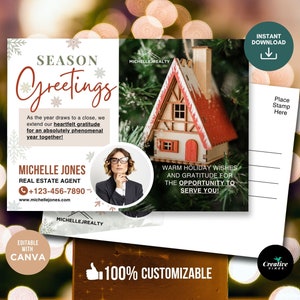 Ansichtkaart vakantie onroerend goed | Merry Christmas-briefkaart | Klantenkaart onroerend goed | Briefkaart onroerend goed | Canvas | Digitale download