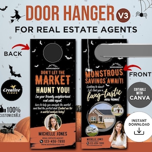 Herfstdeurhanger onroerend goed landbouw makelaar deurhanger Halloween marketing Halloween makelaar deur kloppen Halloween Mailer Canva sjabloon