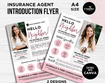 Insurance Agent Introduction Flyer Template, Insurance Agent Introduction Flyer Template Life Insurance Agent Flyer Insurance Broker, Canva
