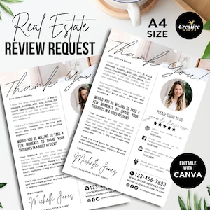 Flyer aanvraag beoordeling vastgoedklant Klantbeoordelingsverzoek Ondernemer Klantgetuigenissen Vastgoed-e-mail Vastgoedmarketing Canva