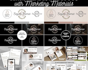 Luxury Real Estate Logo Marketing Bundle Premade Logo Real Estate Branding Modern Logo, Realty Branding Real Estate Marketing editable Canva