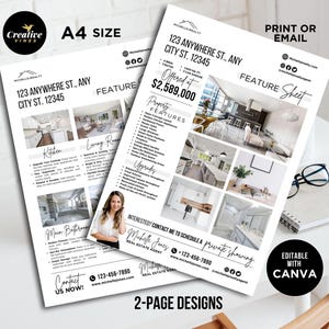 Real Estate Home Feature Sheet, Flyer Template, Real Estate Marketing, For Sale, Open House Flyer, Realtor Listing Flyer, Canva Template