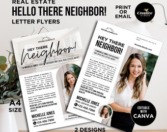 Folleto de introducción de bienes raíces Carta de marketing de Hola vecino Folleto de bienes raíces Hola vecino Herramienta de marketing más vendida Canva