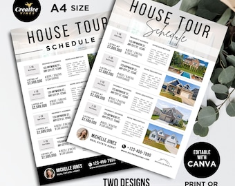 Home Tour Schedule Real Estate Flyer, Realtor Flyer, Real Estate Marketing, House Showing Flyer, Real Estate Flyer Template, Canva Template
