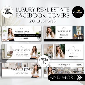 Banner de portada de Facebook de lujo para bienes raíces, banner para redes sociales, banner de marketing inmobiliario, plantilla Canva para marketing inmobiliario