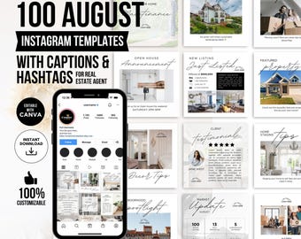 2026 Real Estate August Instagram Posts with Captions and hashtags Instagram Post Realtor Post Real Estate Marketing Summer Instagram Canva