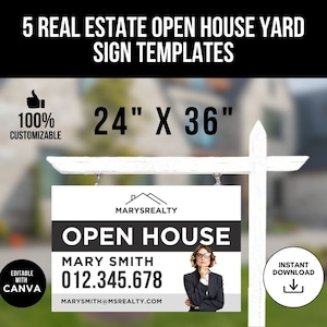 Open House Yard Sign Real Estate Template, For Sale Yard Sign, Customizable For Sale Signage, Open House Directional | Open House Sign Canva