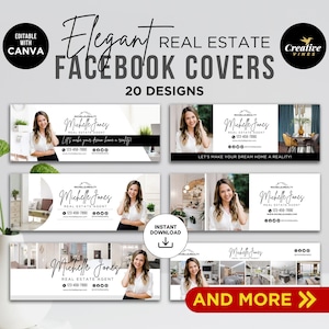 Banner inmobiliario para portada de Facebook, plantilla inmobiliaria moderna, paquete de redes sociales para agentes inmobiliarios, Canva