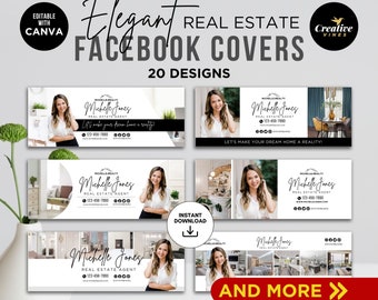 Facebook Cover Real Estate Banner, Modern Real Estate Template, Modern Real Estate Template, Real Estate Agent Social Media Bundle, Canva