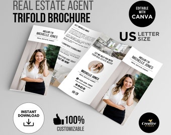 Real Estate Agent Trifold Brochure Editable Real Estate Brochure Introduction Brochure Real Estate Farming Realtor Introduction Letter Canva