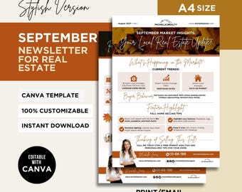 Real Estate Newsletter September Newsletter Real Estate Newsletter September Newsletter Realtor Email Marketing Real Estate Marketing Canva