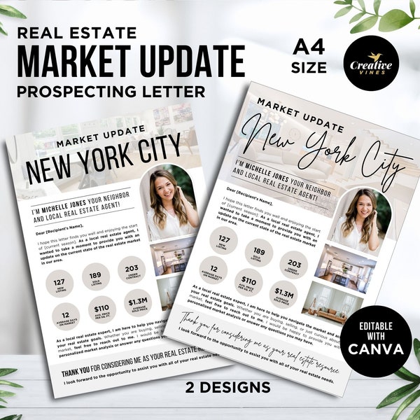 Market Update Farming Letter, Real Estate Market Update Prospecting Letter, Local Market Update Outreach Letter, Market Insights Flyer Canva