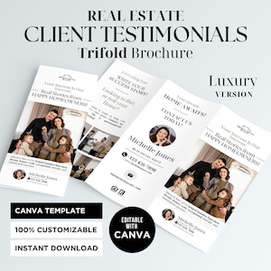Brochure met getuigenissen onroerend goed Sjabloon met getuigenissen van onroerendgoedklant Getuigenisbrochure Vastgoedmarketing Feedback van klanten Canva
