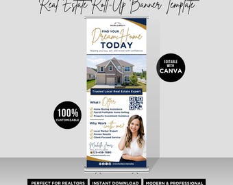 Real Estate Agent Pull up Banner Template, Retractable Banner Real Estate Canva Realtor Banner Real Estate Agent Pull-Up Banner Template
