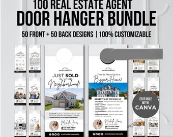 Real Estate Door Hanger Bundle, Realtor Door Knocking, Modern Real Estate Marketing Template, Door Tag, Real Estate Farming, Canva Template