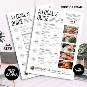 Modèle de flyer pour guide local de l'immobilier, guide de bienvenue, flyer pour guide de la ville, scène locale de luxe, document autour du quartier, toile modifiable